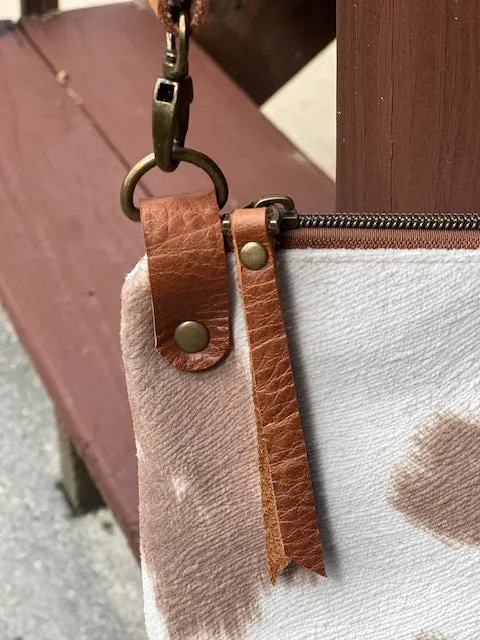 Faux Cowhide Cross Body Purse, Brown and White