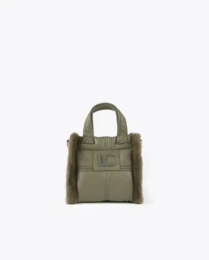 Faux leather and faux fur crossbody bag