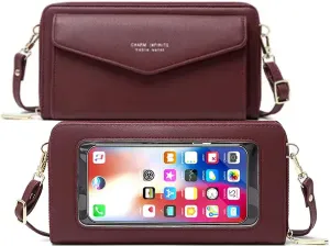 Faux Leather Crossbody Phone Bag for Women, RFID Blocking Touch Screen Wallet Shoulder Handbag with Clear Phone Window