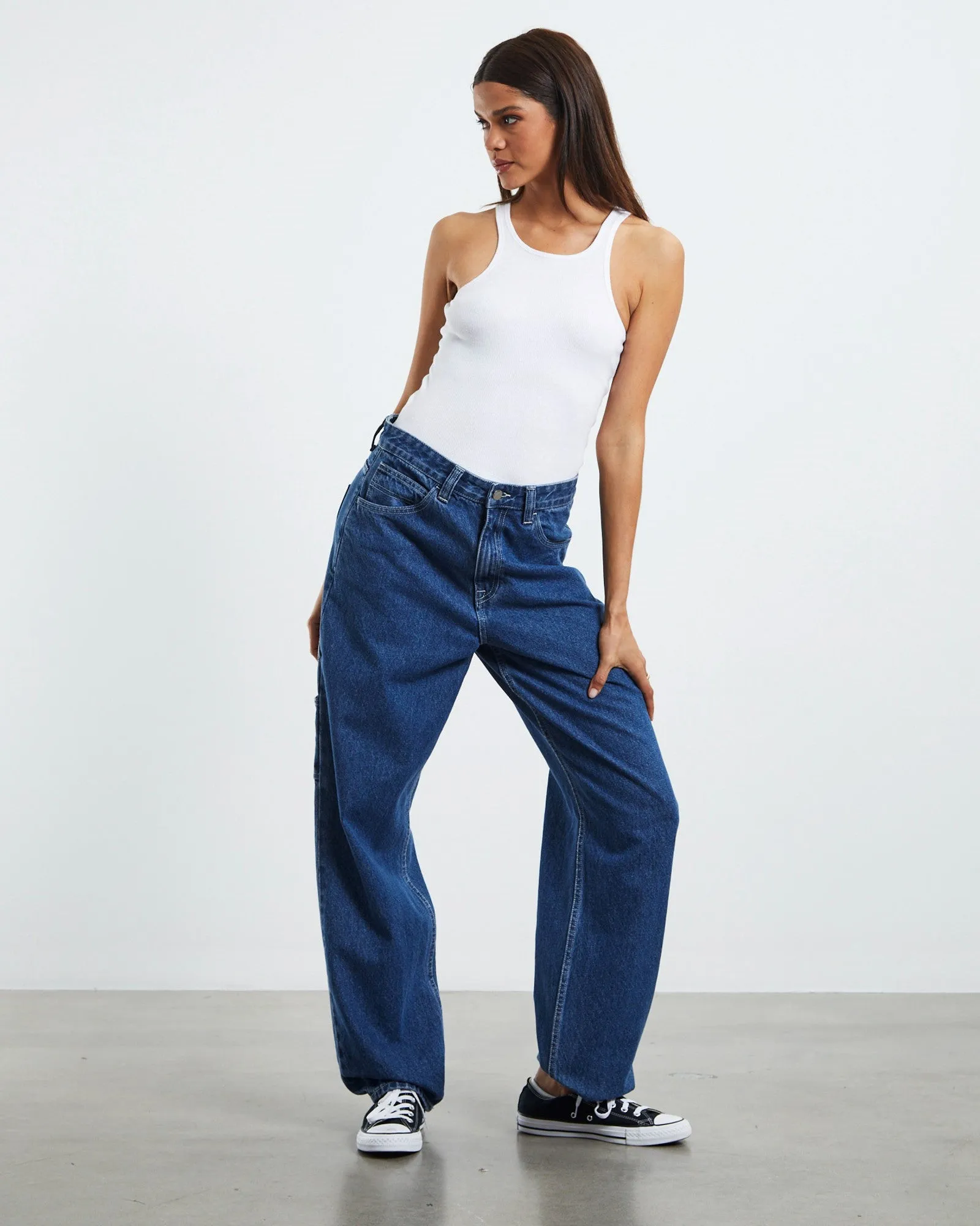 Faye Worker Denim Jeans Pebble Mid Stone