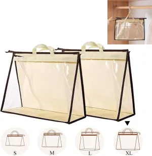 fazhongfa 2PCS Dust Bags for Handbags Clear Purse Storage Organizer Non-Woven Hanging Bag Closet with Zipper and Handle (X-Large, Cream Color)