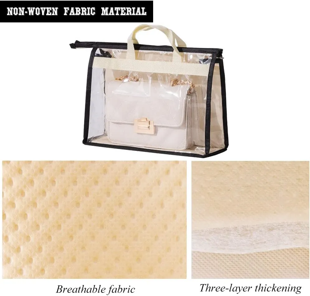 fazhongfa 2PCS Dust Bags for Handbags Clear Purse Storage Organizer Non-Woven Hanging Bag Closet with Zipper and Handle (X-Large, Cream Color)