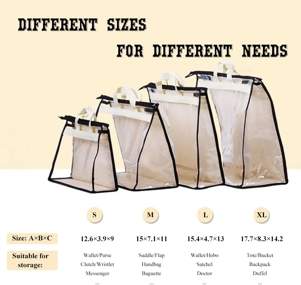 fazhongfa 2PCS Dust Bags for Handbags Clear Purse Storage Organizer Non-Woven Hanging Bag Closet with Zipper and Handle (X-Large, Cream Color)