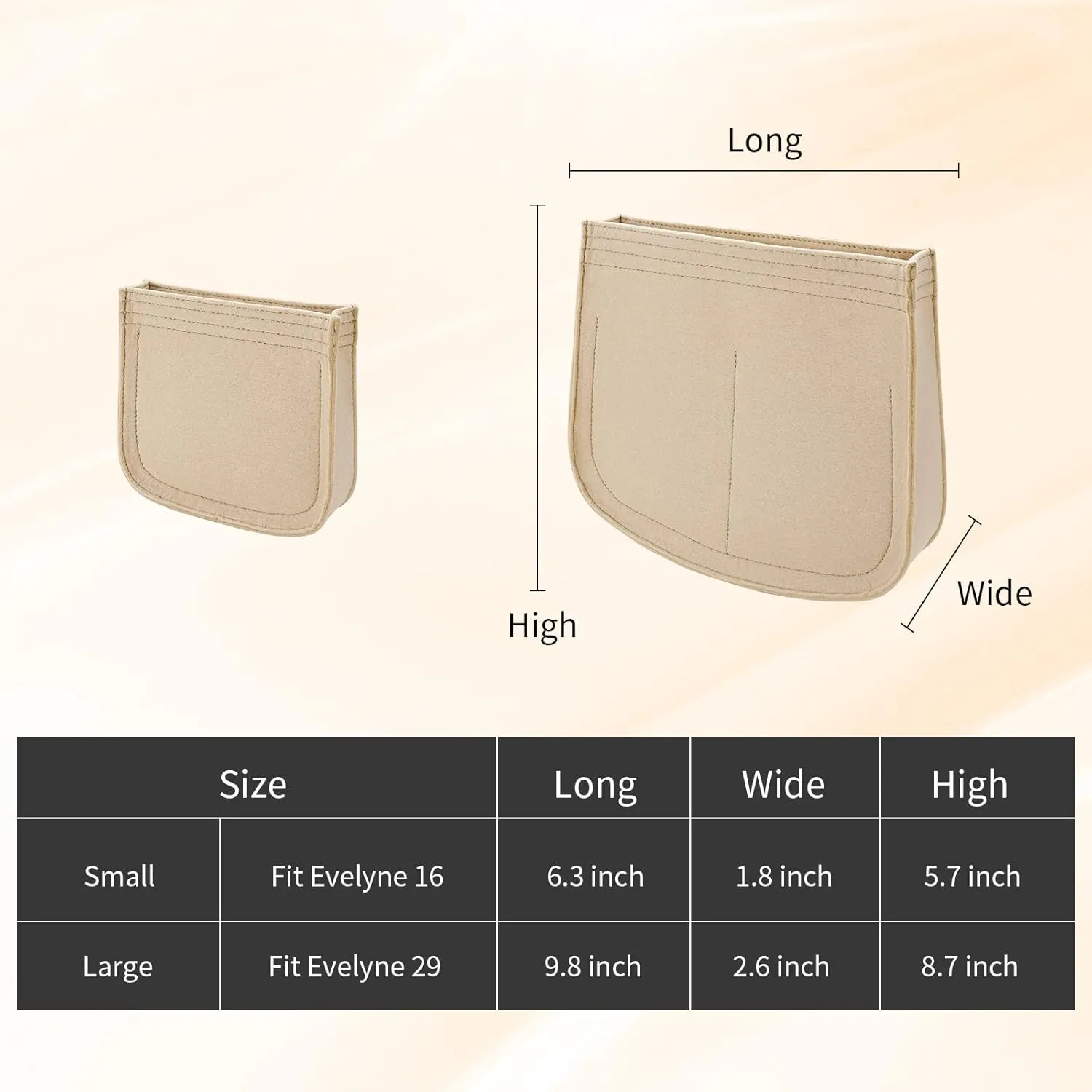 Felt Organizer Suitable for H Evelyne 16 Bag, Premium Purse Felt Insert (E16, Beige)