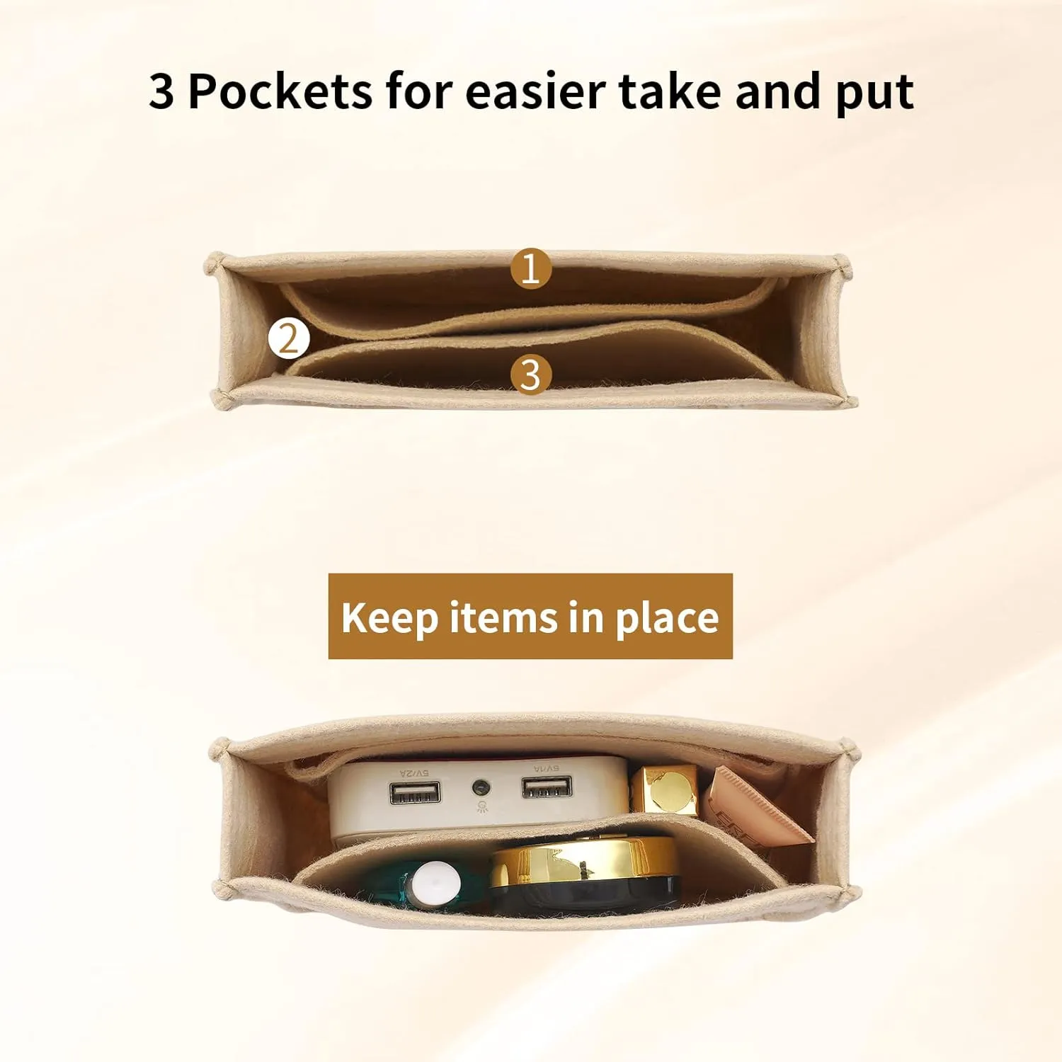 Felt Organizer Suitable for H Evelyne 16 Bag, Premium Purse Felt Insert (E16, Beige)