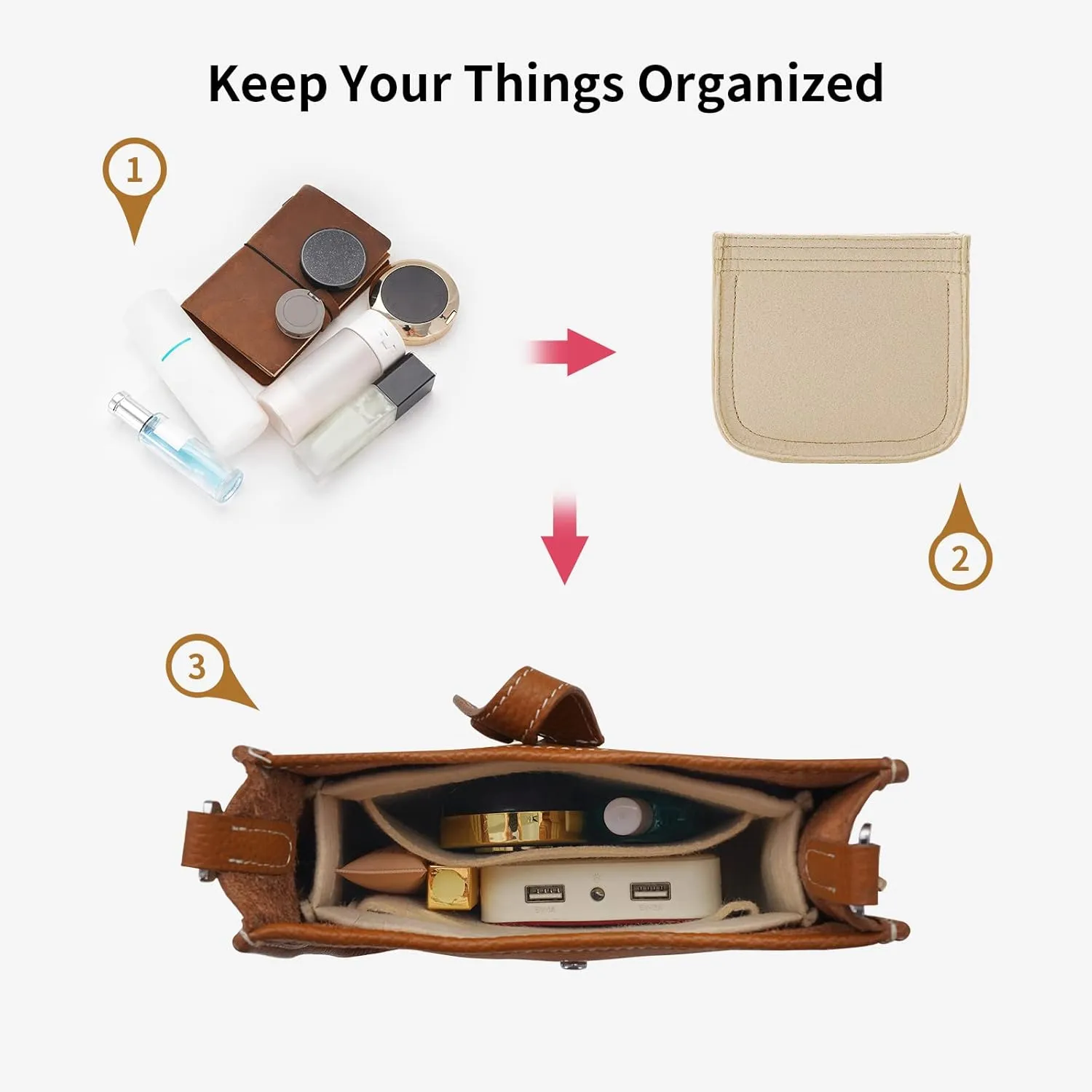 Felt Organizer Suitable for H Evelyne 16 Bag, Premium Purse Felt Insert (E16, Beige)