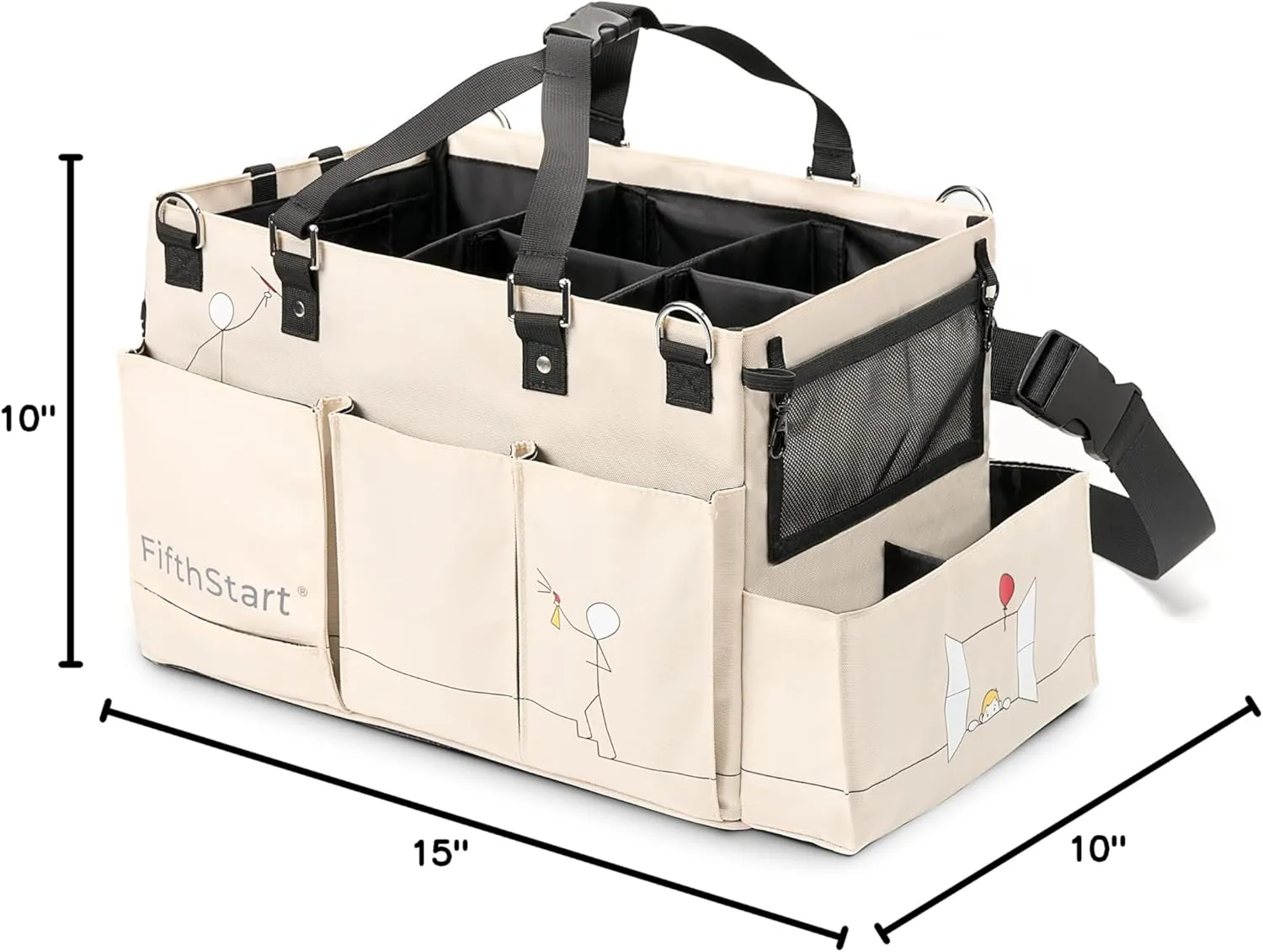 FifthStart Multiuse Cleaning Caddy with Waist & Shoulder Strap - Washable Diaper Caddy with Mesh Base, 9 Pockets, & Adjustable Compartments (Beige, X-Large)