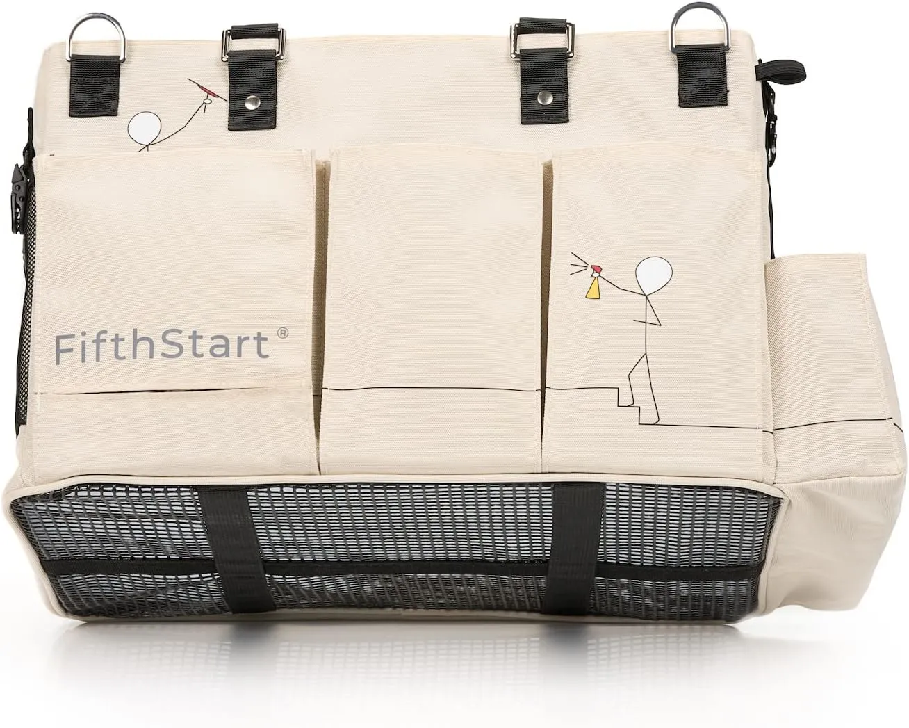 FifthStart Multiuse Cleaning Caddy with Waist & Shoulder Strap - Washable Diaper Caddy with Mesh Base, 9 Pockets, & Adjustable Compartments (Beige, X-Large)