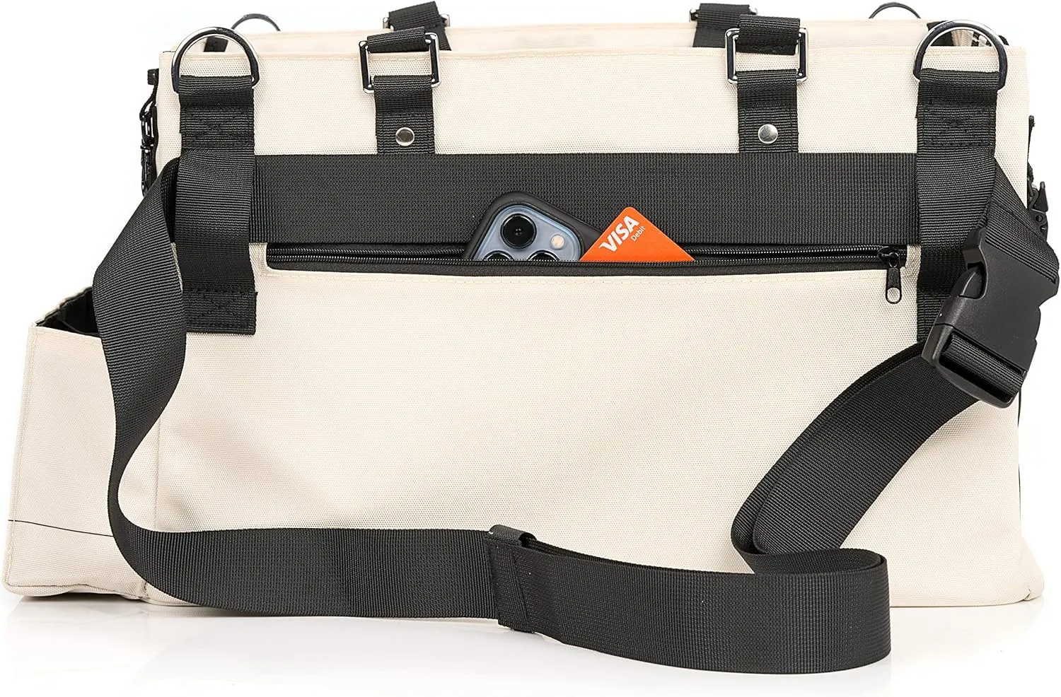 FifthStart Multiuse Cleaning Caddy with Waist & Shoulder Strap - Washable Diaper Caddy with Mesh Base, 9 Pockets, & Adjustable Compartments (Beige, X-Large)