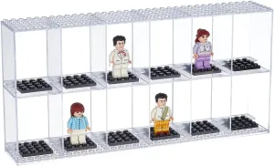 FINGERINSPIRE 2-Tier 12-Slots Minifigures Display Case Clear Acrylic Display Case with Black Base Mini Building Block Presentation Box Without Lids for Minifigures Action Figures Building Blocks