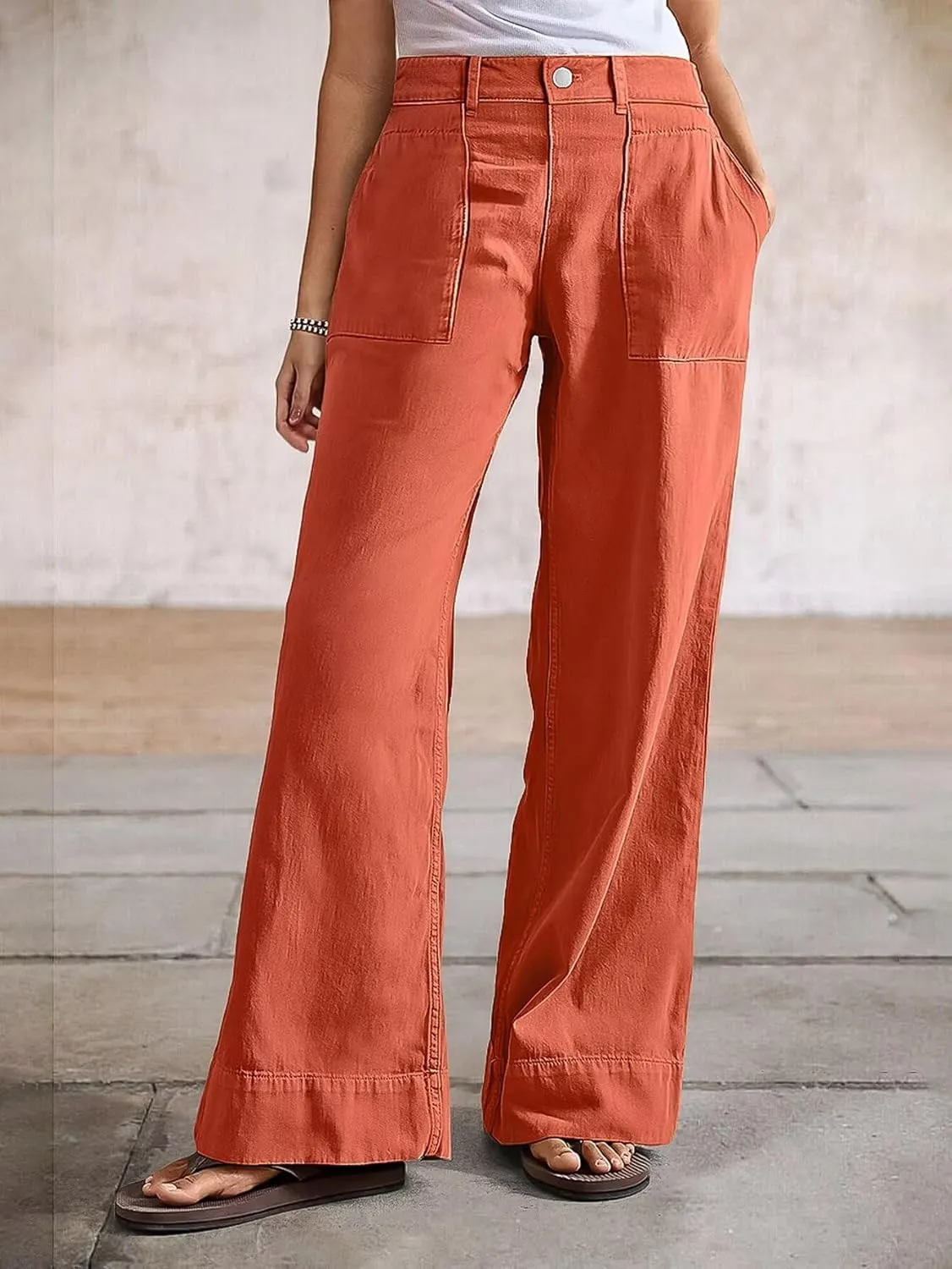 Flamingals Wide Straight Leg Mid Rise Baggy Pocket Denim Jeans Without Belt