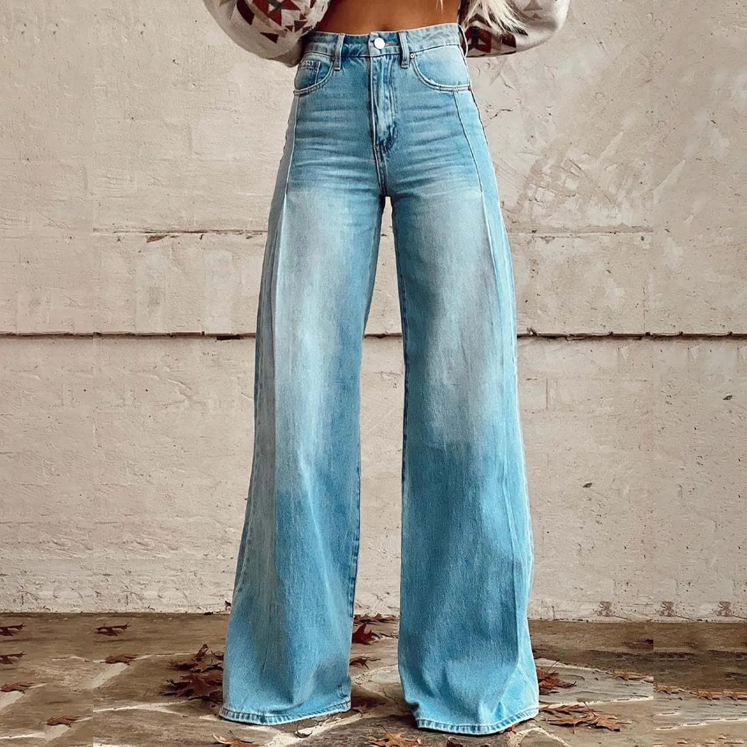Flare Jeans for Women 2025 Wide Leg Casual Baggy Denim Pants Plus Size High Waist Straight Leg Bell Bottom Trousers