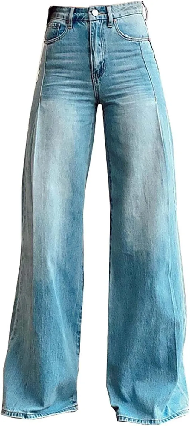 Flare Jeans for Women 2025 Wide Leg Casual Baggy Denim Pants Plus Size High Waist Straight Leg Bell Bottom Trousers