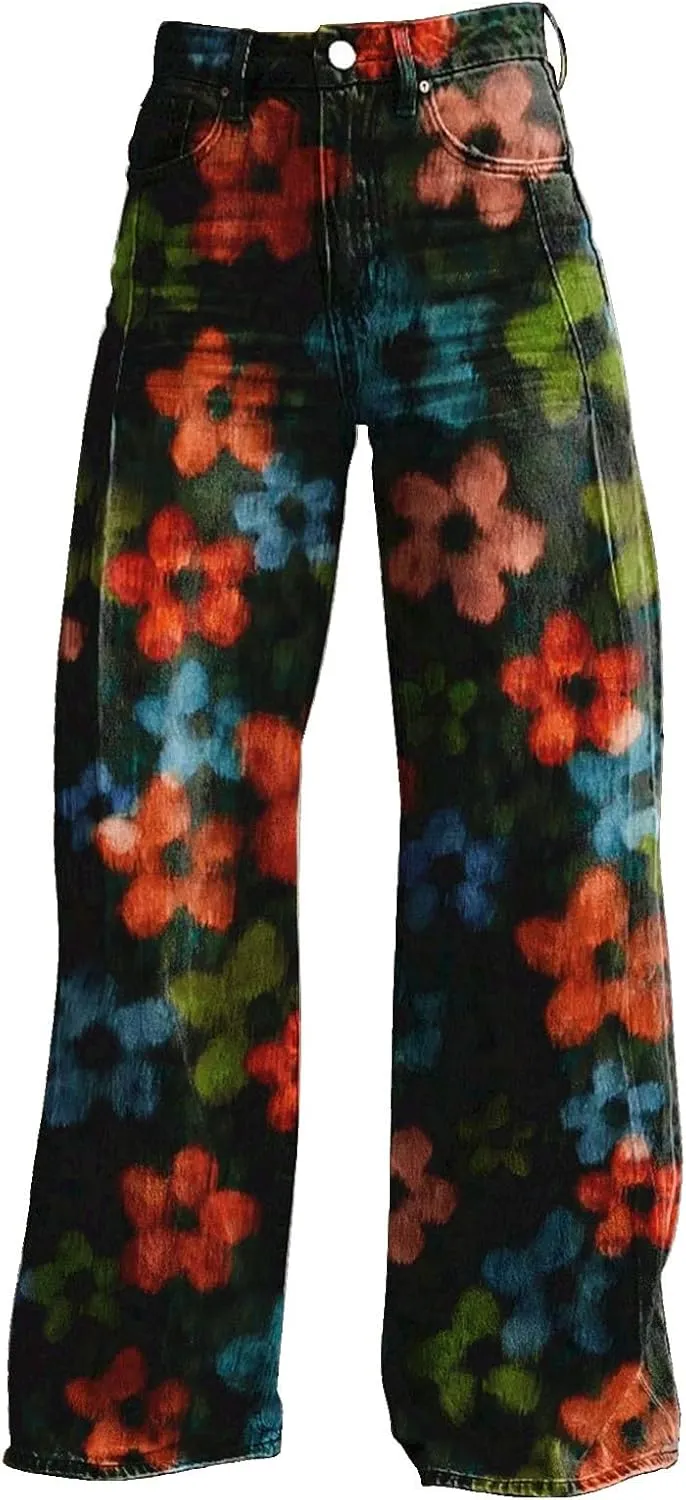 Flare Jeans for Women 2025 Wide Leg Casual Baggy Denim Pants Plus Size High Waist Straight Leg Bell Bottom Trousers