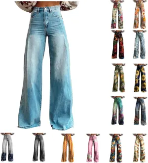 Flare Jeans for Women 2025 Wide Leg Casual Baggy Denim Pants Plus Size High Waist Straight Leg Bell Bottom Trousers