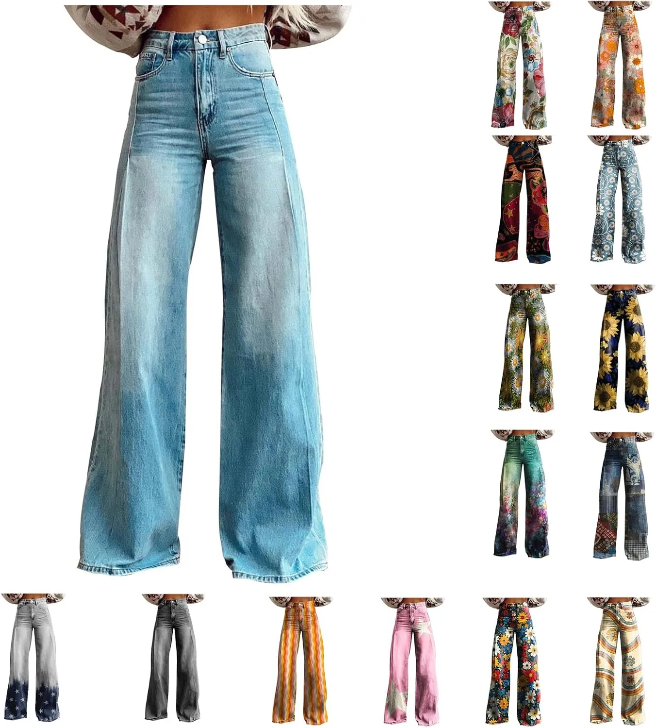 Flare Jeans for Women 2025 Wide Leg Casual Baggy Denim Pants Plus Size High Waist Straight Leg Bell Bottom Trousers
