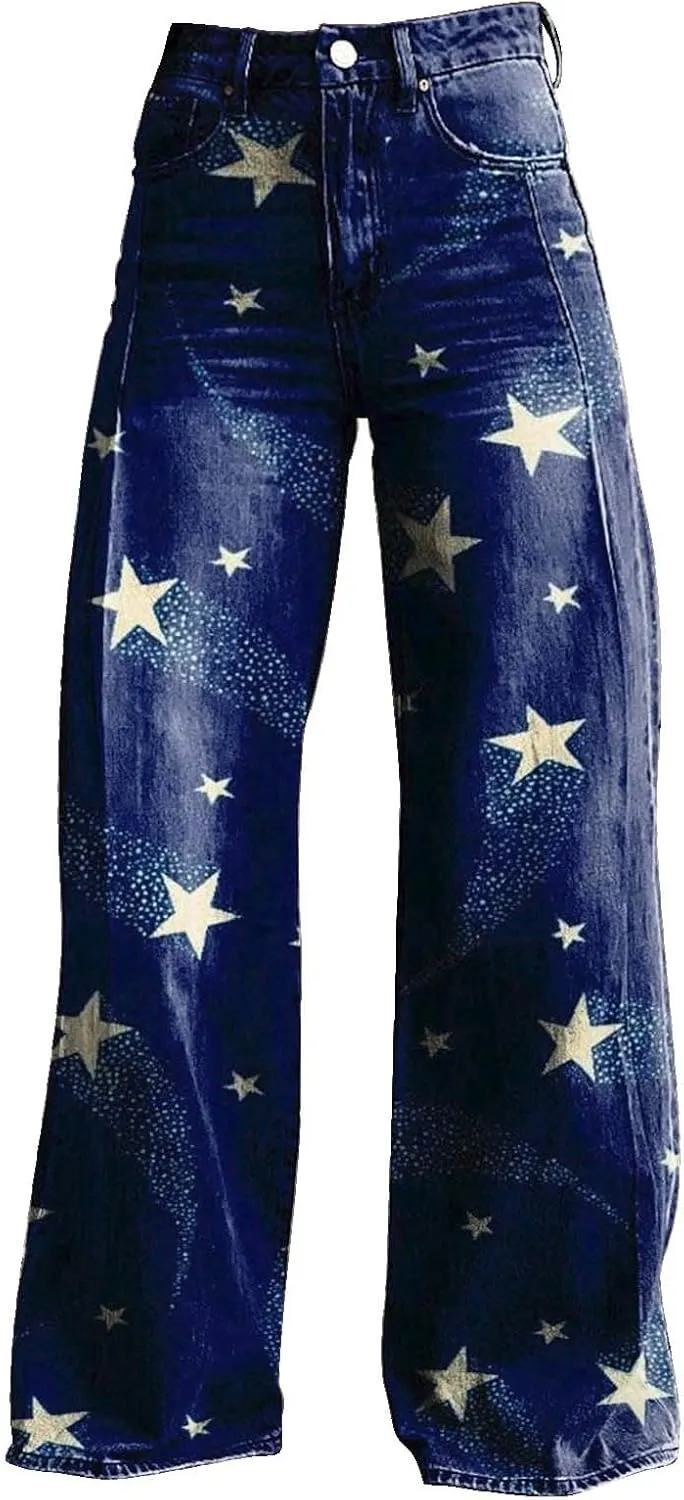 Flare Jeans for Women 2025 Wide Leg Casual Baggy Denim Pants Plus Size High Waist Straight Leg Bell Bottom Trousers
