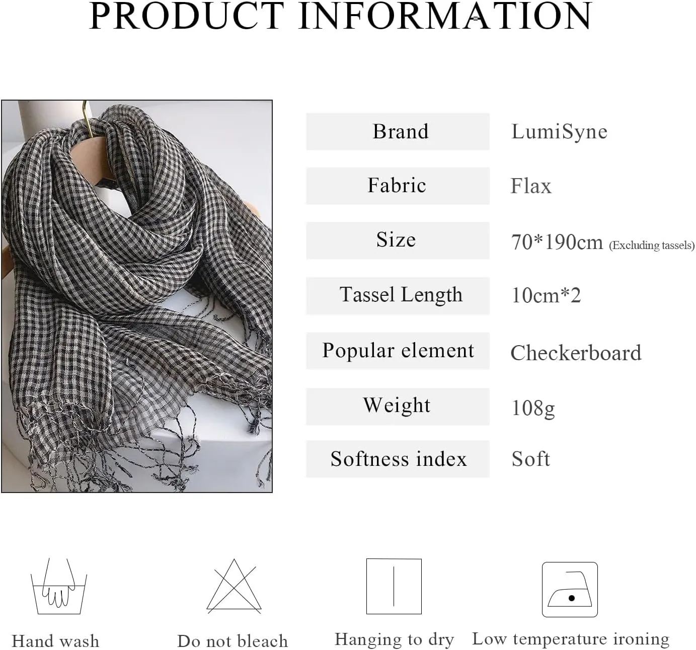 Flax Linen Scarf For Women Men Plaid Striped Print Lightweight Breathable Scarves Warm Stole Wrap Sunscreen Shawl