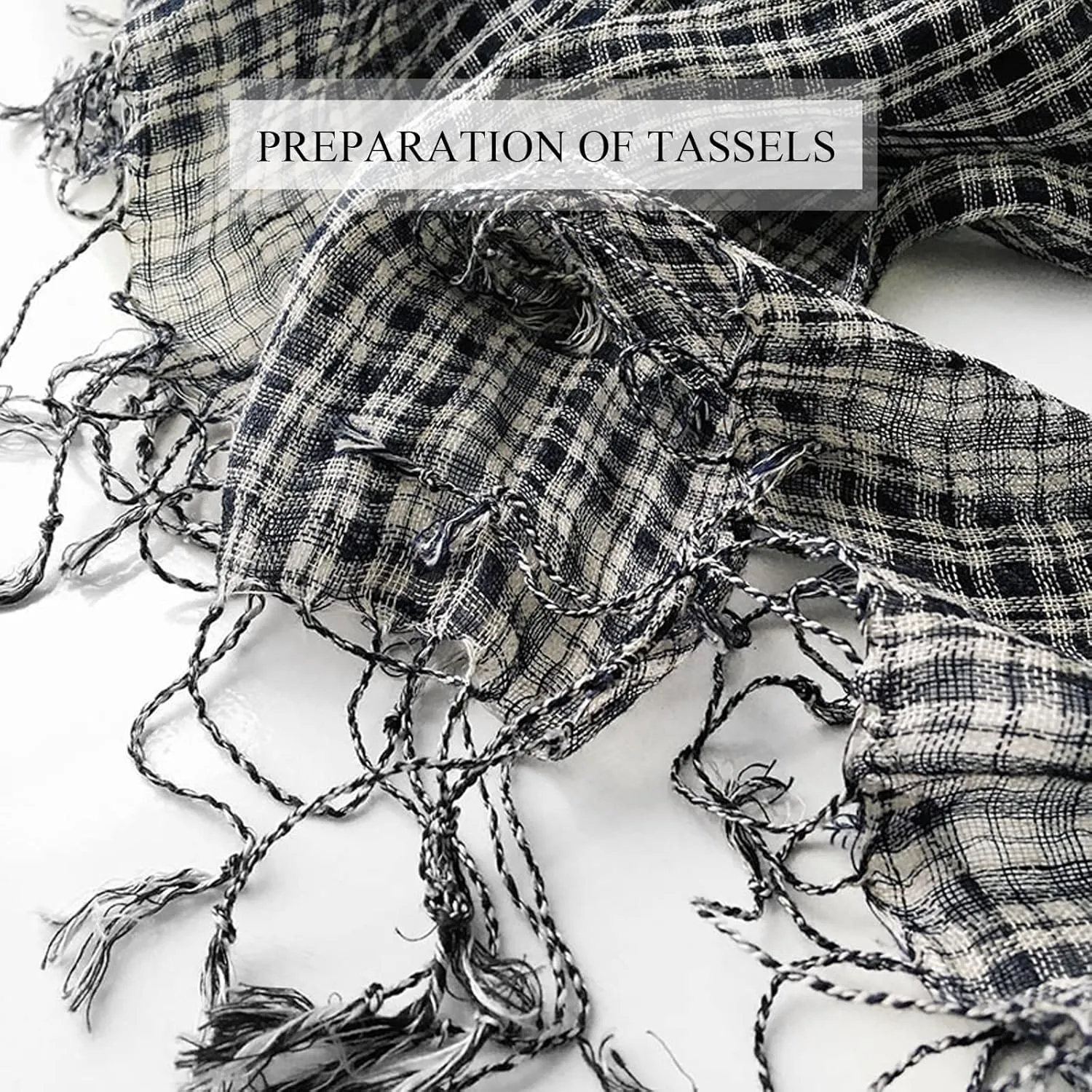 Flax Linen Scarf For Women Men Plaid Striped Print Lightweight Breathable Scarves Warm Stole Wrap Sunscreen Shawl