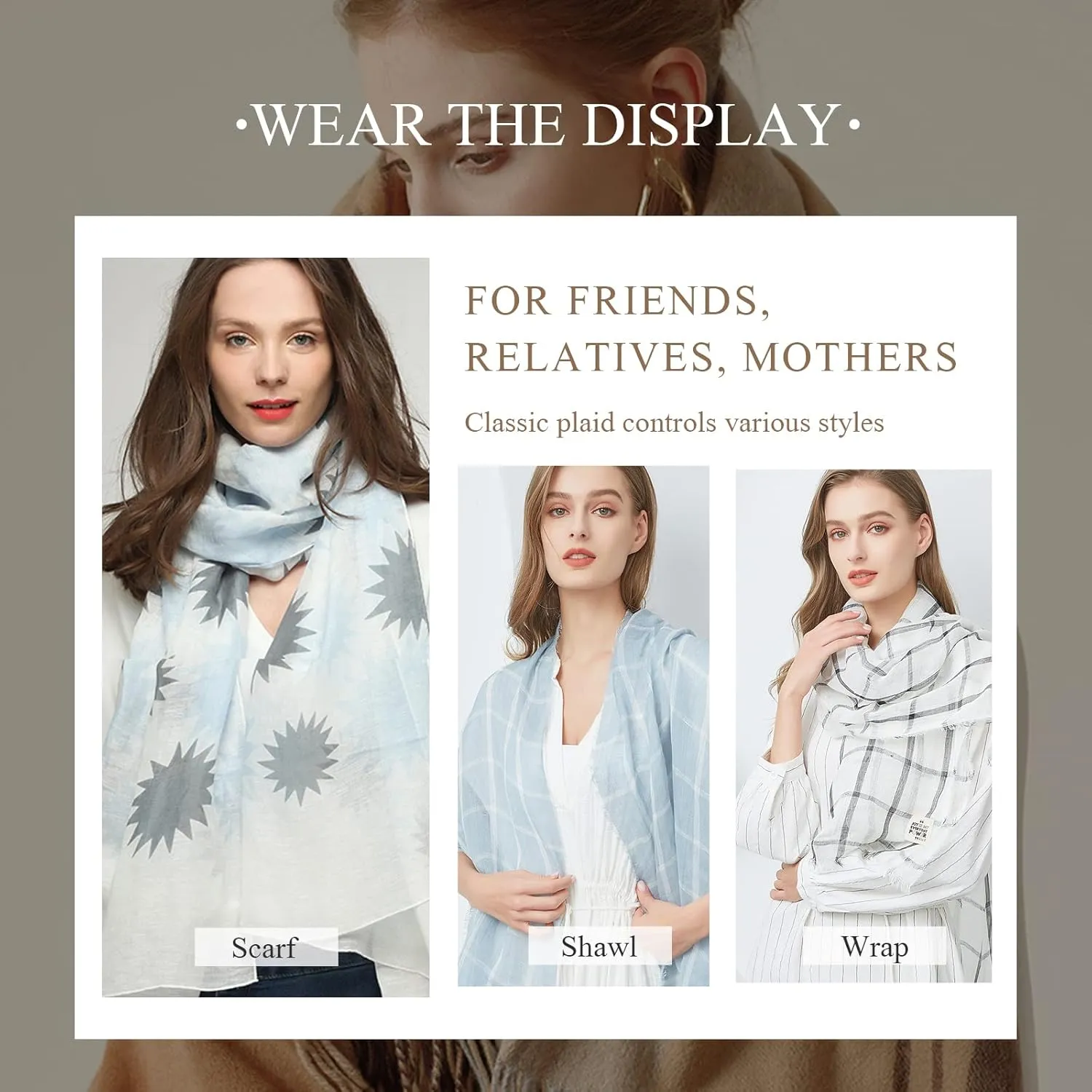 Flax Linen Scarf For Women Men Plaid Striped Print Lightweight Breathable Scarves Warm Stole Wrap Sunscreen Shawl