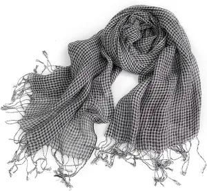 Flax Linen Scarf For Women Men Plaid Striped Print Lightweight Breathable Scarves Warm Stole Wrap Sunscreen Shawl