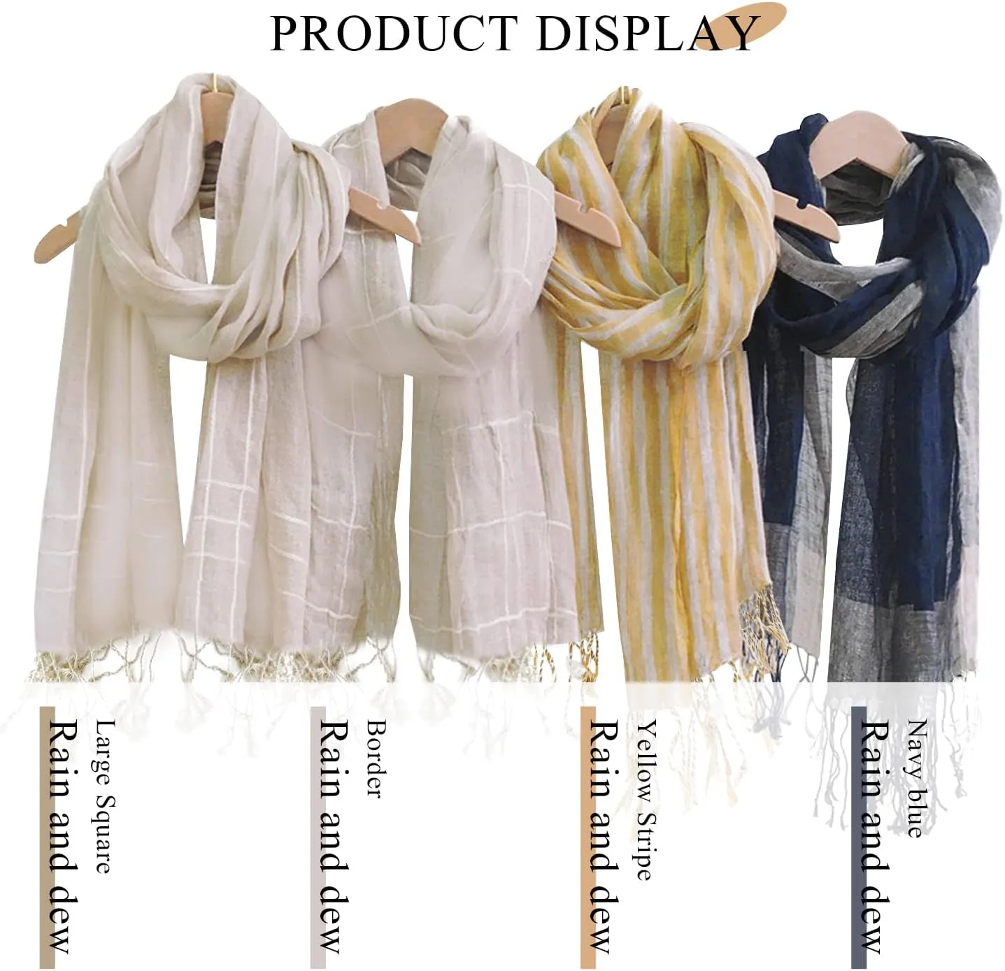 Flax Linen Scarf For Women Men Plaid Striped Print Lightweight Breathable Scarves Warm Stole Wrap Sunscreen Shawl