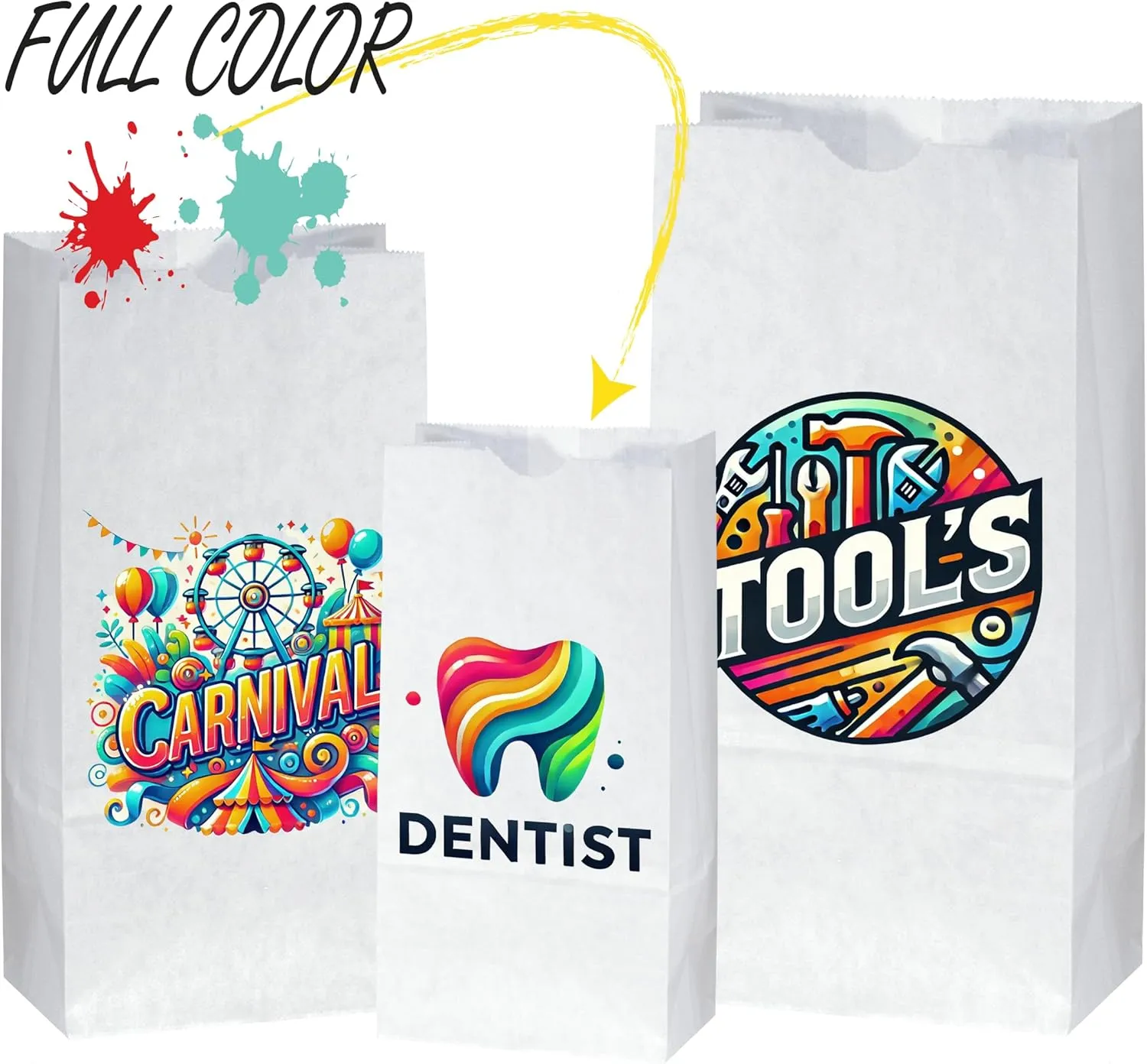 Flexicore Packaging Custom Printed White SOS Popcorn Paper Bags(10 to 1,000 QTY) (White, 4.5"x2.5"x8.25")