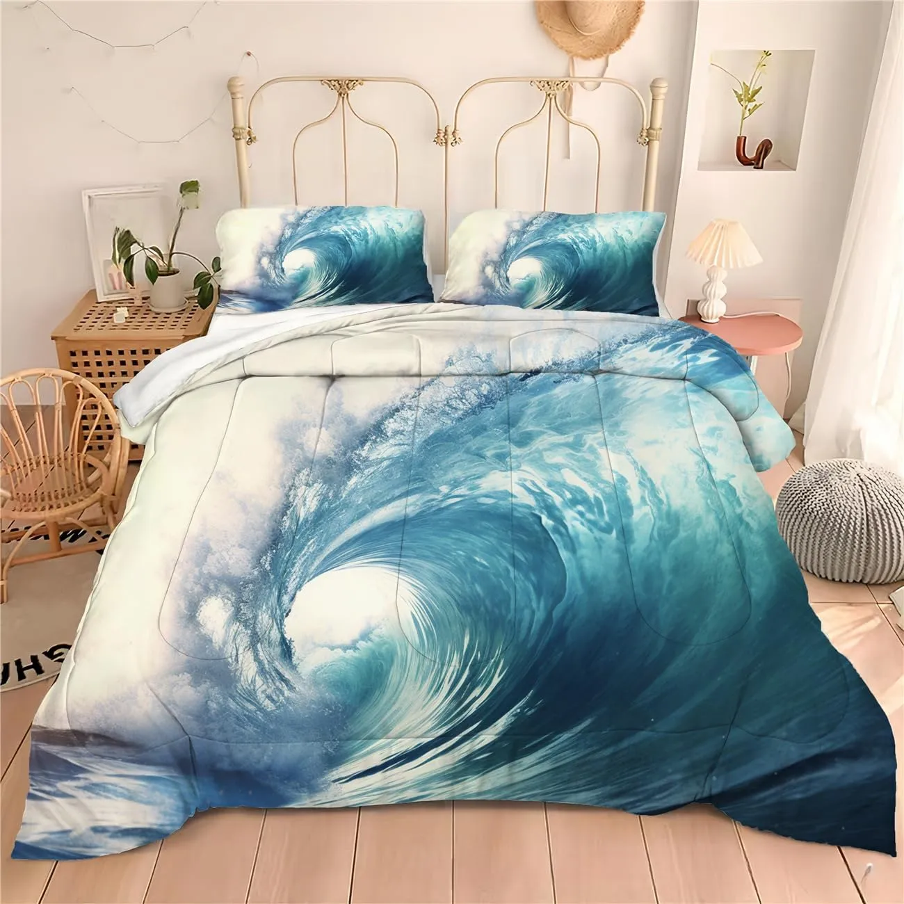 Floating Ice Comforter King Size, Antarctic Arctic Glacial Melting Comforter Set for Kids Teens Boys, Natural Scenery Bedding Quilt with 2 Pillowcases