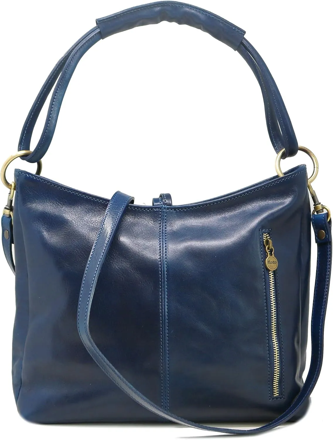 Floto Tavoli Leather Shoulder Bag Women's Handbag with Crossbody Strap (Blue)