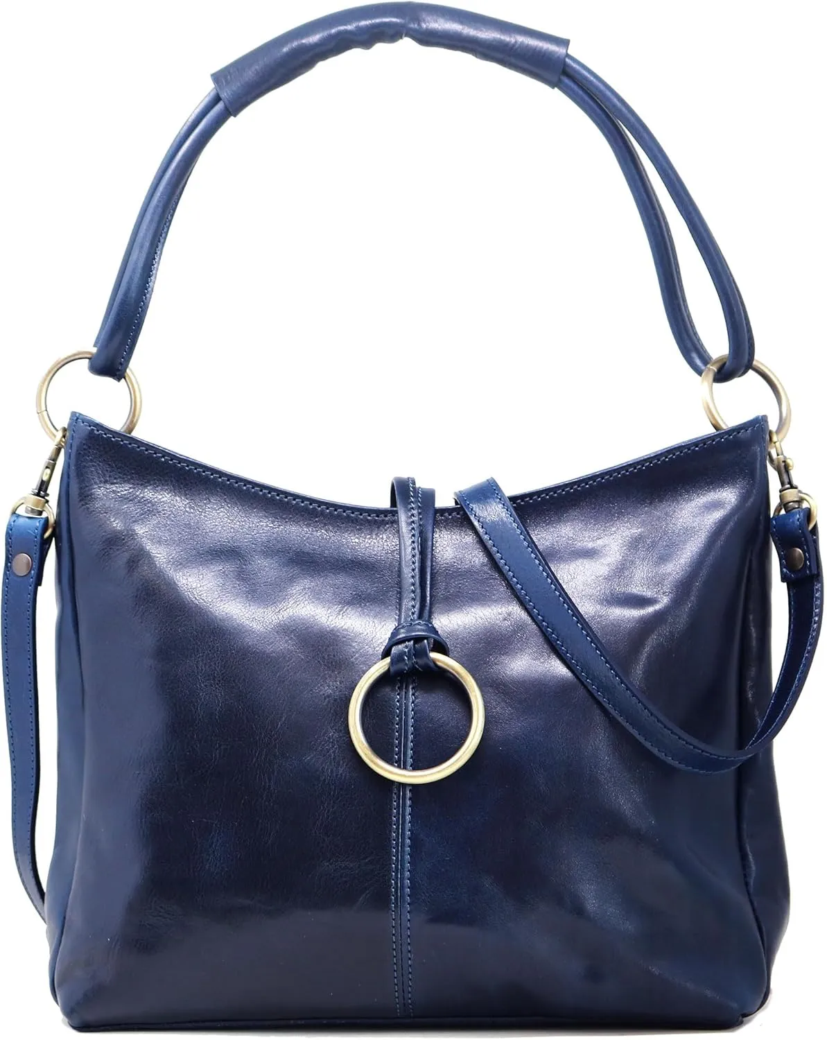 Floto Tavoli Leather Shoulder Bag Women's Handbag with Crossbody Strap (Blue)