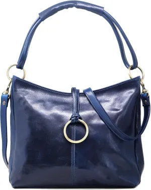 Floto Tavoli Leather Shoulder Bag Women's Handbag with Crossbody Strap (Blue)