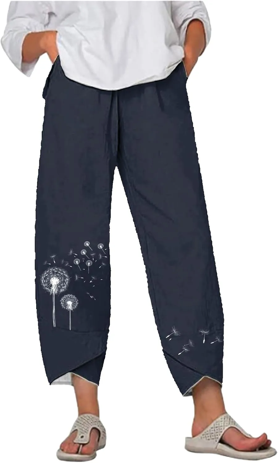Flowy Capri Pants for Women Casual Summer Wide Leg Cropped Baggy Trousers with Pockets Palazzo Lounge Pants