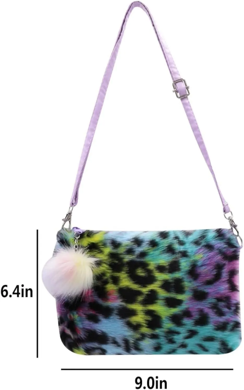 Fluffy Faux Fur Crossbody Purse for Kids Girls Women Tie Dye Rainbow Shoulder Bag Handbag Wallet