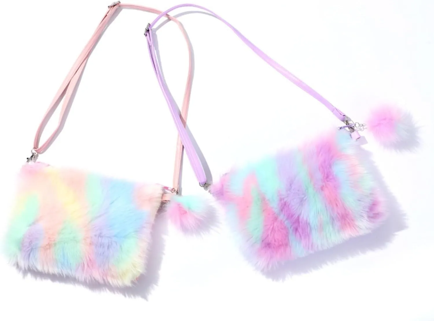 Fluffy Faux Fur Crossbody Purse for Kids Girls Women Tie Dye Rainbow Shoulder Bag Handbag Wallet