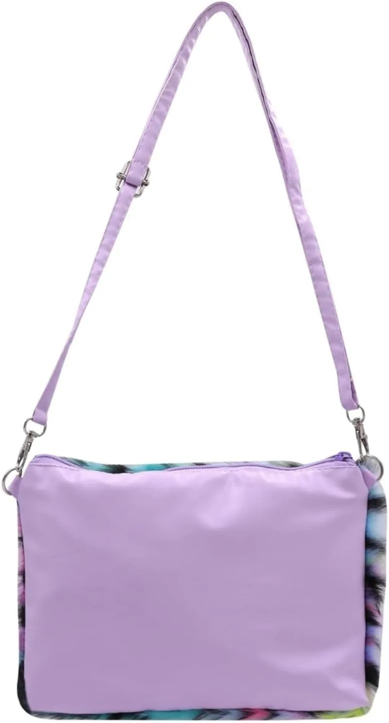 Fluffy Faux Fur Crossbody Purse for Kids Girls Women Tie Dye Rainbow Shoulder Bag Handbag Wallet