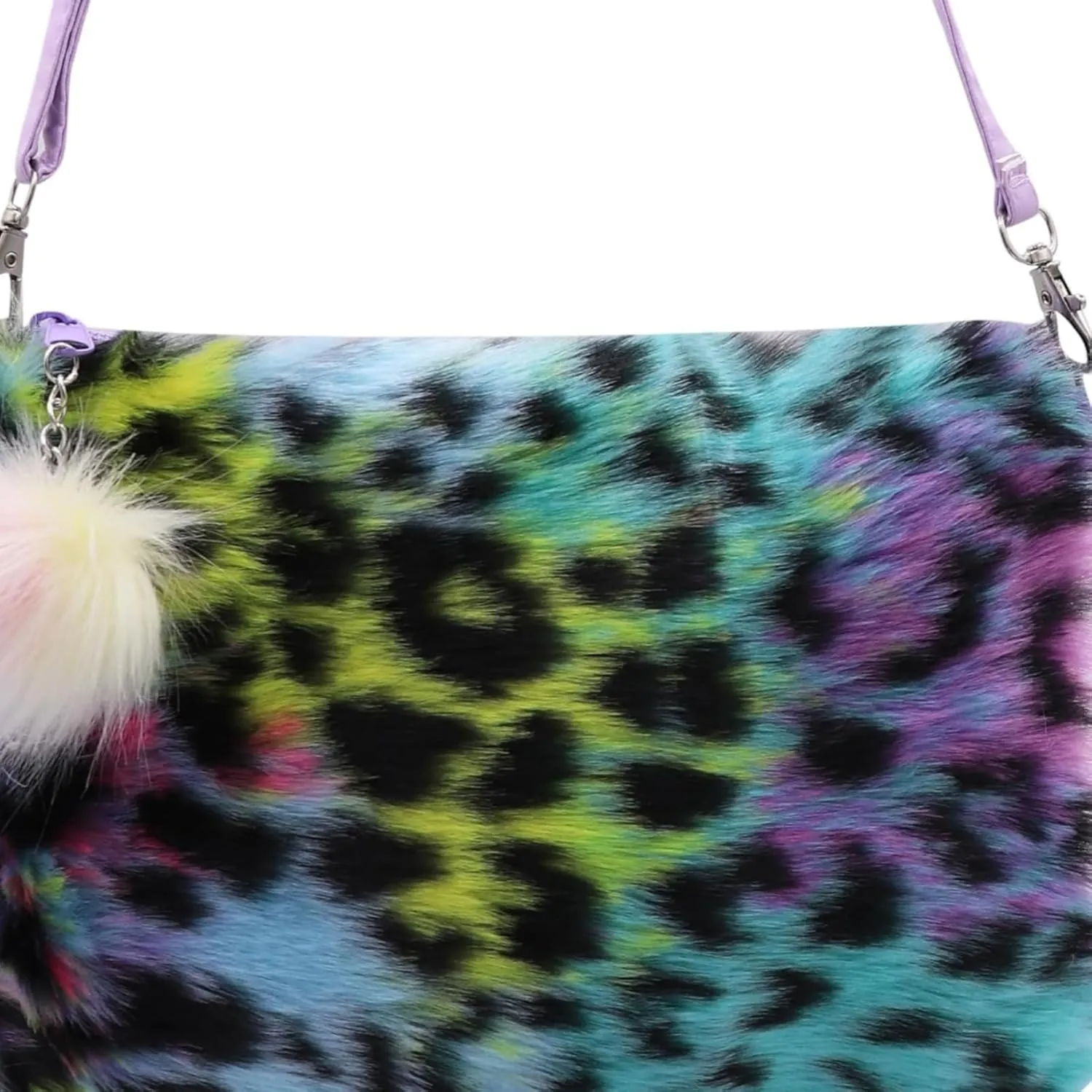 Fluffy Faux Fur Crossbody Purse for Kids Girls Women Tie Dye Rainbow Shoulder Bag Handbag Wallet