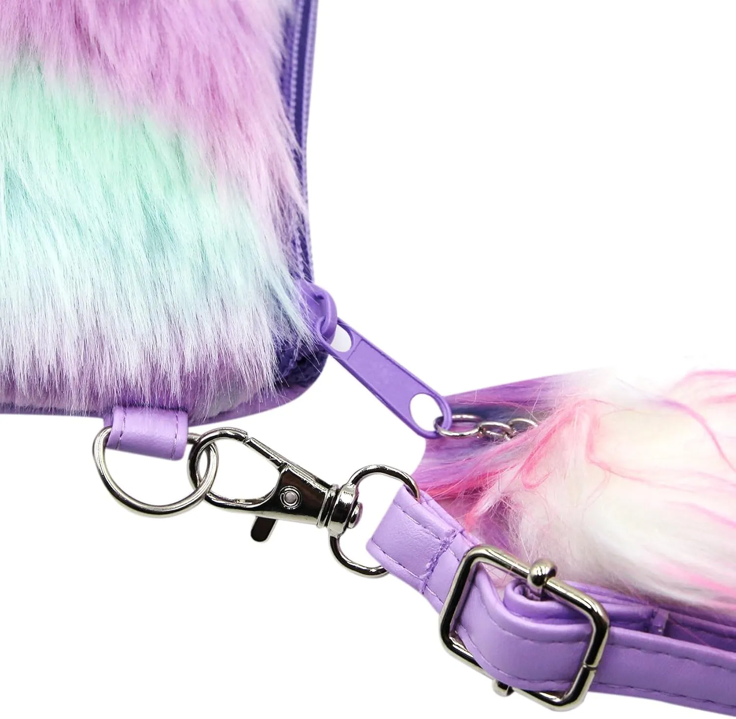 Fluffy Faux Fur Crossbody Purse for Kids Girls Women Tie Dye Rainbow Shoulder Bag Handbag Wallet