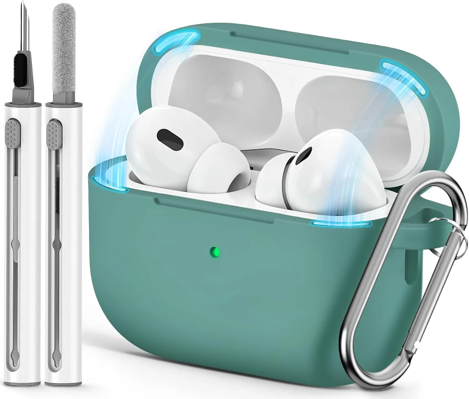 for AirPod Pro Case Cover with Cleaner Kit,Soft Silicone Protective Case for Apple AirPods Pro 2nd/1st Generation for Women Men,AirPod Pro Case with Magnetic Lid Lock & Keychain-Solid Green