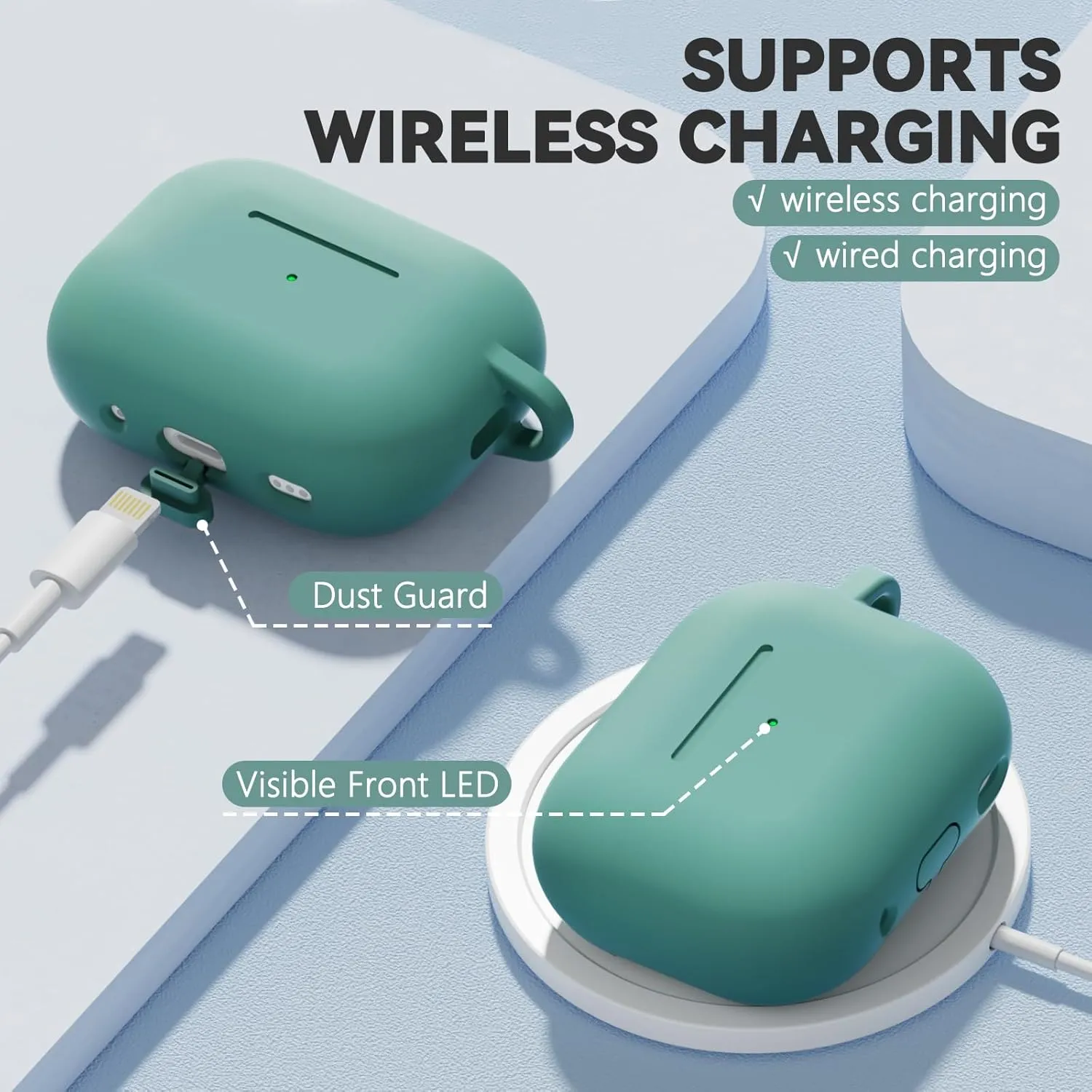 for AirPod Pro Case Cover with Cleaner Kit,Soft Silicone Protective Case for Apple AirPods Pro 2nd/1st Generation for Women Men,AirPod Pro Case with Magnetic Lid Lock & Keychain-Solid Green