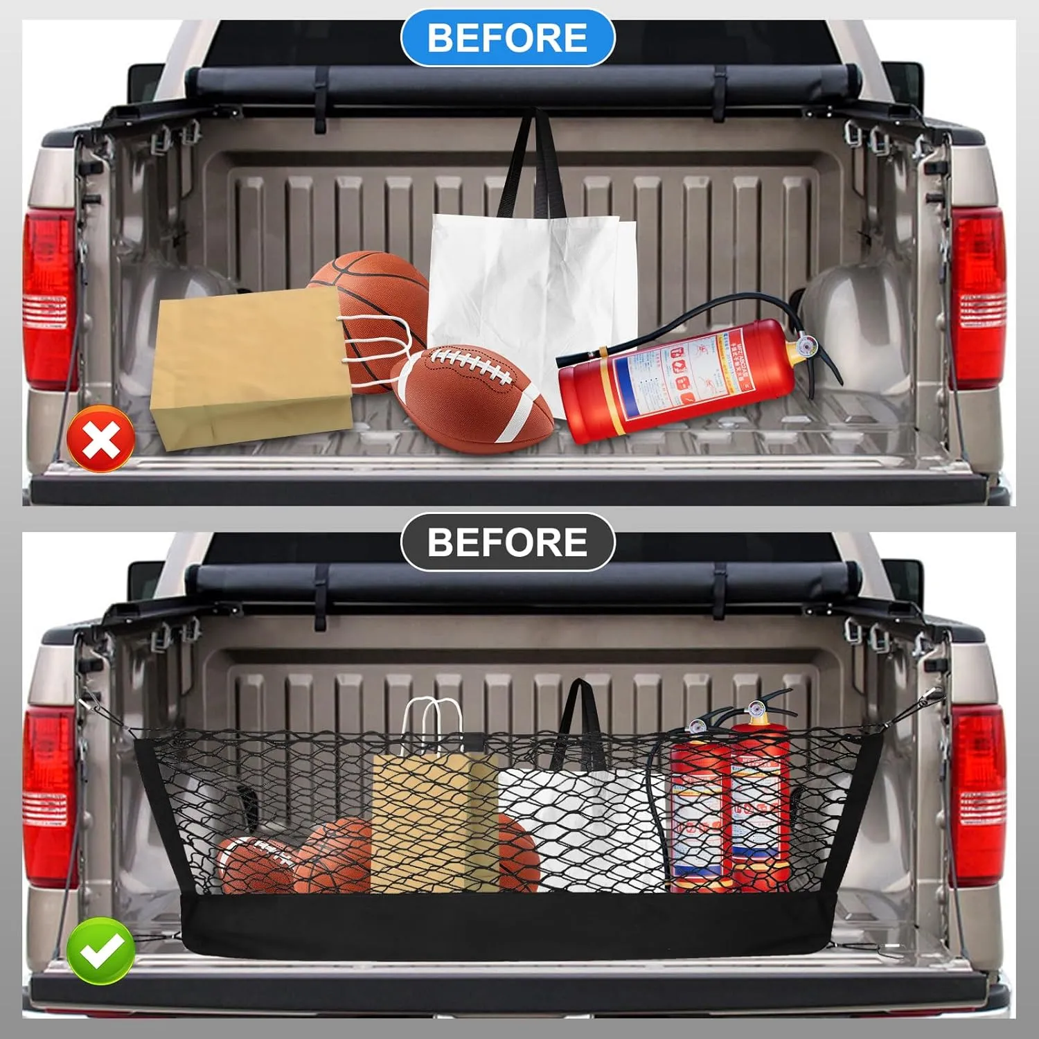 for Ford Explorer Envelope Style Truck Bed Cargo Net - Fits 2011-2025 Explorer Accessories Cargo Net for Pickup Truck Bed - Free Storage Bag - Heavy Duty Carabiners