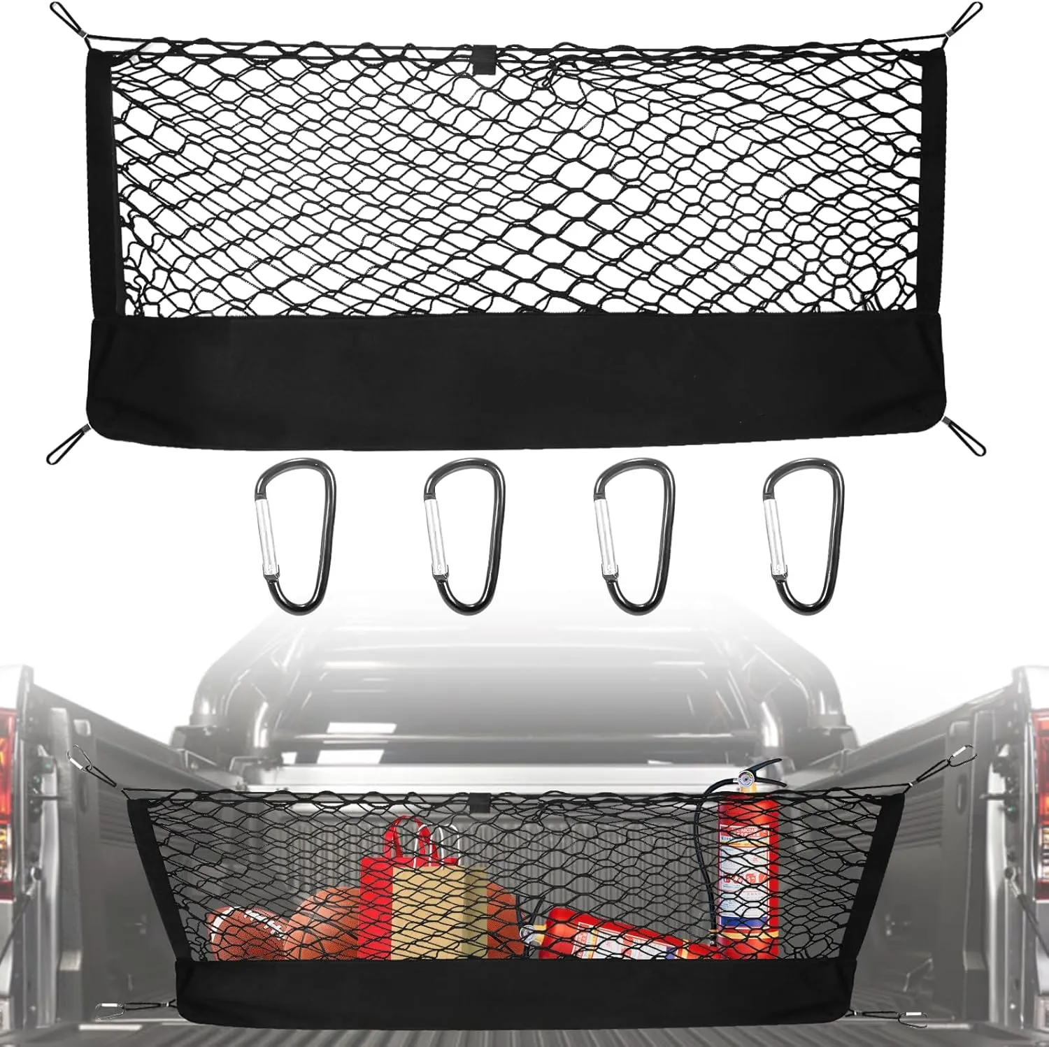 for Ford Explorer Envelope Style Truck Bed Cargo Net - Fits 2011-2025 Explorer Accessories Cargo Net for Pickup Truck Bed - Free Storage Bag - Heavy Duty Carabiners