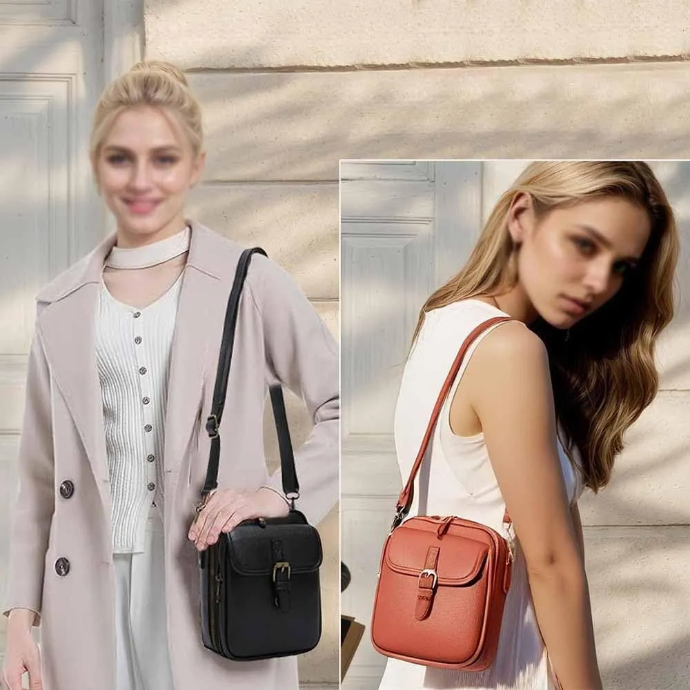 Forcipower Crossbody Bag, Anti Theft, Vintage Leather, Large Capacity, with Two Compartments and 10 Card Slots for Women
