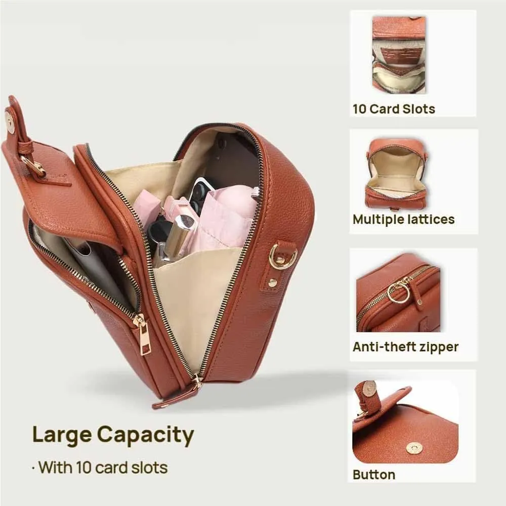 Forcipower Crossbody Bag, Anti Theft, Vintage Leather, Large Capacity, with Two Compartments and 10 Card Slots for Women