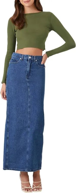 Forever 21 Women's Denim Midi Slit Skirt
