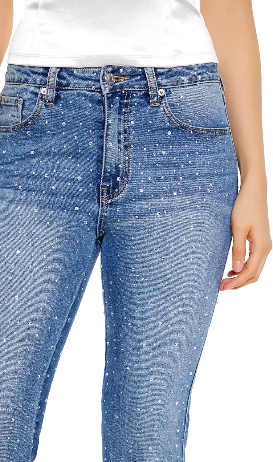 Forever 21 Women's Rhinestone High-Rise Flare Jeans