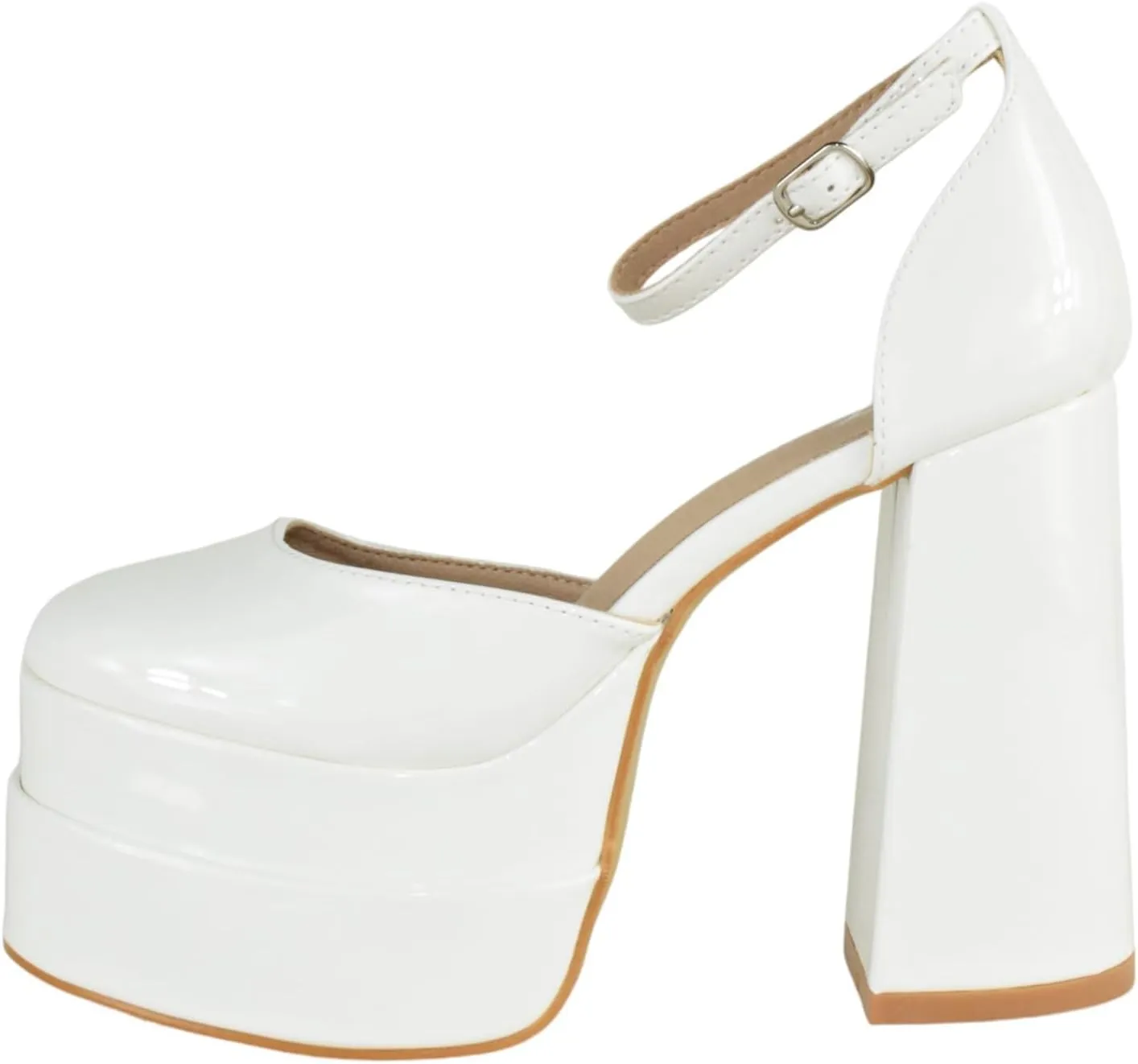 Forever Shoes Women Extra High Block Heels Platform Round Closed Toe Exotic Dancer Pumps Ankle Strap TWICE-13