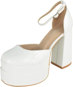 Forever Shoes Women Extra High Block Heels Platform Round Closed Toe Exotic Dancer Pumps Ankle Strap TWICE-13