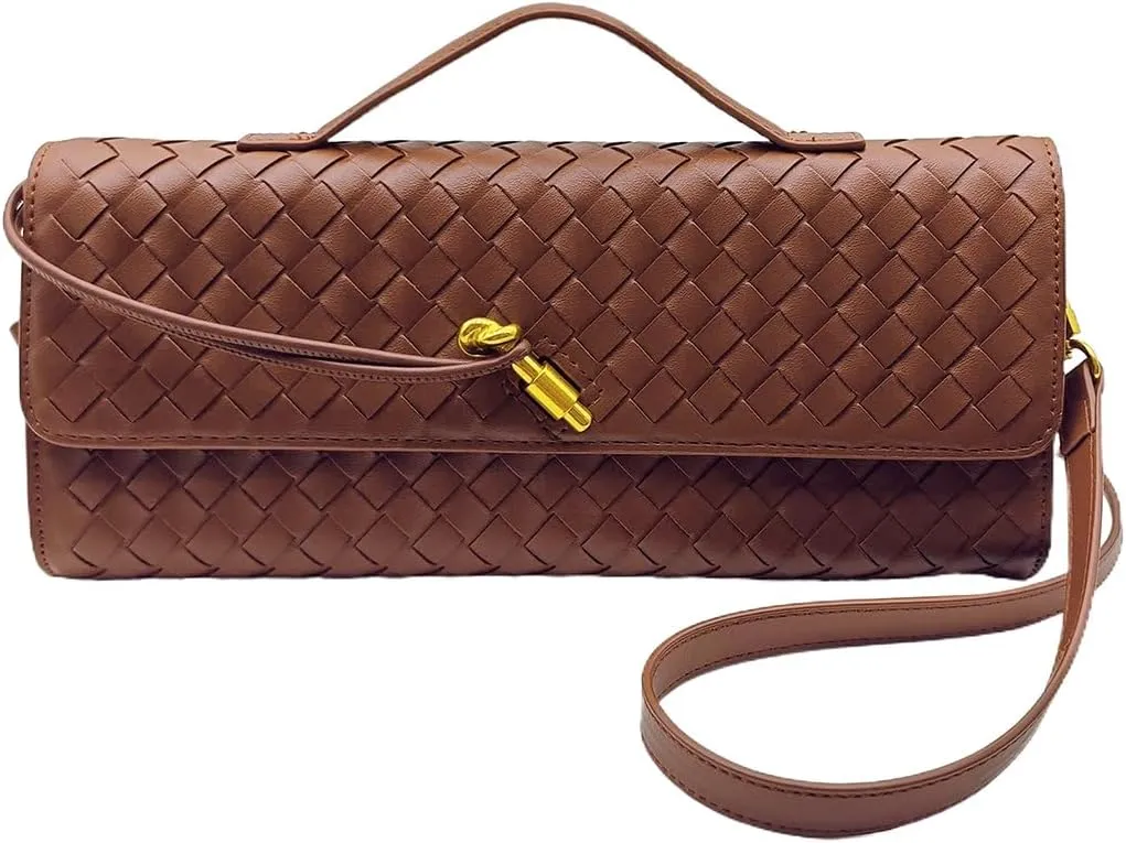 Formal Clutch Purses for Women Evening Woven Leather Large Clutch for Weddings & Parties | Convertible Shoulder Bag