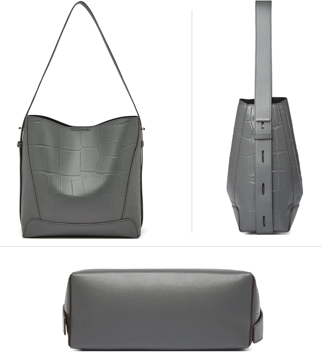 FOXLOVER Leather Bucket Tote Purse for Women Designer Tote Bag and Handbags Shoulder Bag with Pockets and Magnetic Snap
