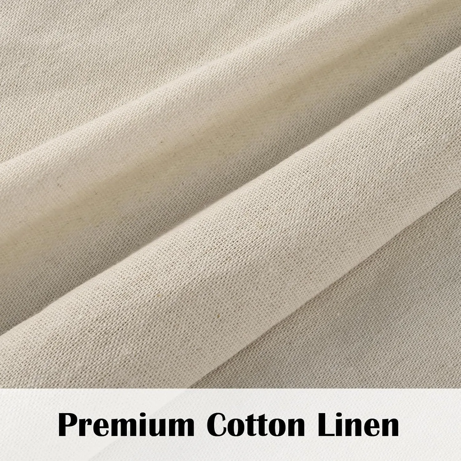 FRAMICS Farmhouse Cotton Linen Curtains for Living Room, Boho Button Curtains 84 Inch Length 2 Panels, Rustic Country Linen Window Curtain for Bedroom Rod Pocket Drapes, 52 x 84 Inch, Linen and White